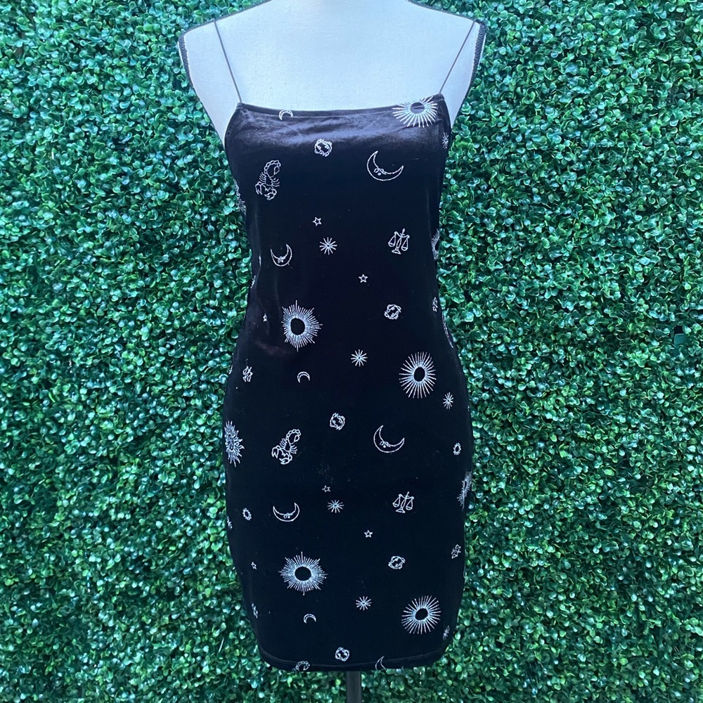 H&M Black Mini Dress with White Celestial Print